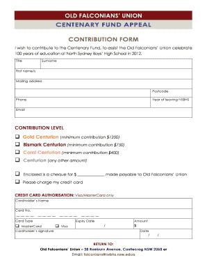 Fillable Online falconians Centenary Appeal Contribution Form A4 ...