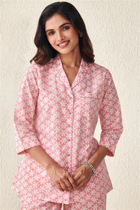 Buy Pink Hand Block Printed Cotton Loungewear Set for Women | FGNSET22 ...