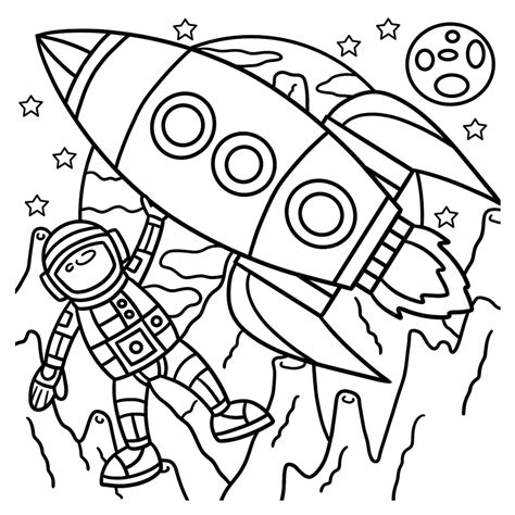Premium Vector | Astronaut Space Rocket Ship Coloring Page for Kids