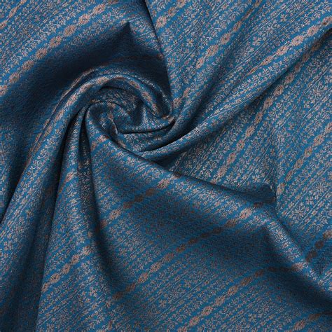 Bayern Blue Banarasi Silk Fabric With Floral Weaving