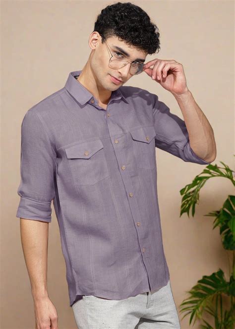 Misty Lilac Double Pocket Men's Linen Shirt – Linen Trail