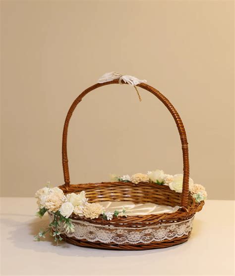 Off-white Flower Wicker Baptism Basket For Baby Christening ...