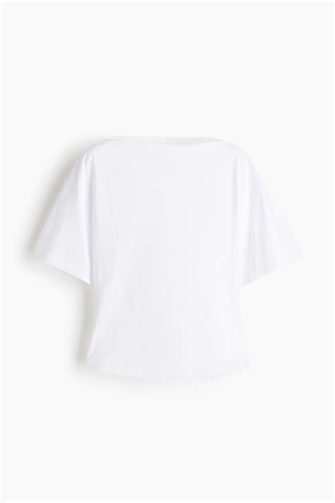 Women's White Boat-neck cotton top | H&M IN