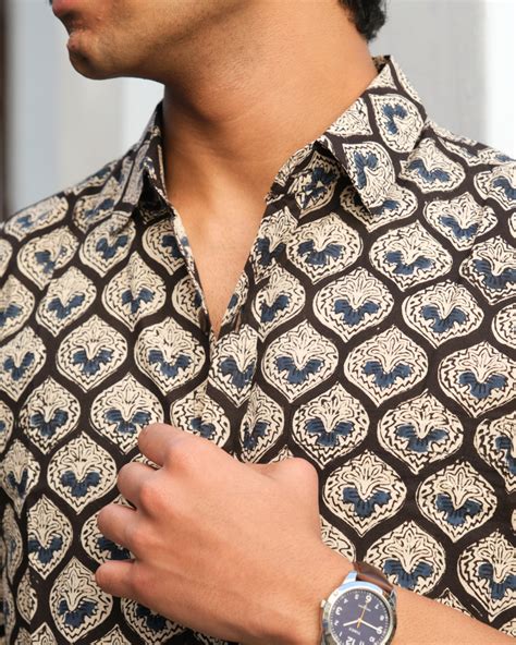 Pure Black Cotton Shirt – Hand Block printed – Sumaavi