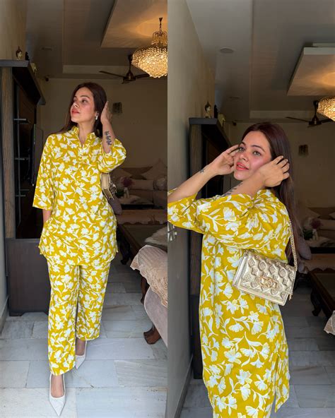 Yellow printed cotton co ord set – SRISHTI