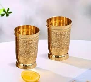 Buy DSH Pure Brass Glass/Tumbler Embossed Design Mughlai Style Glass ...