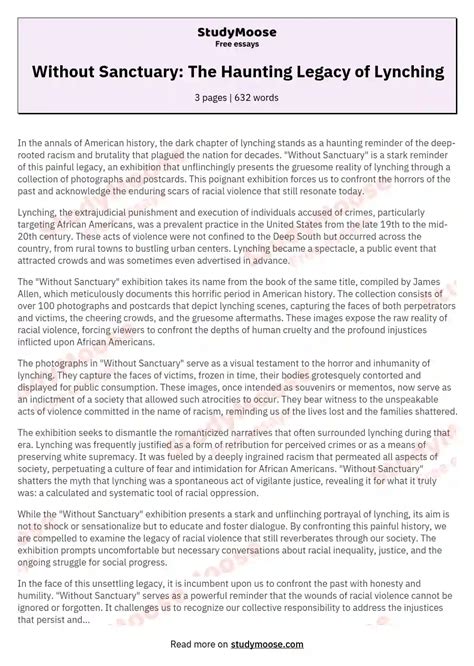 Without Sanctuary: The Haunting Legacy of Lynching Free Essay Example