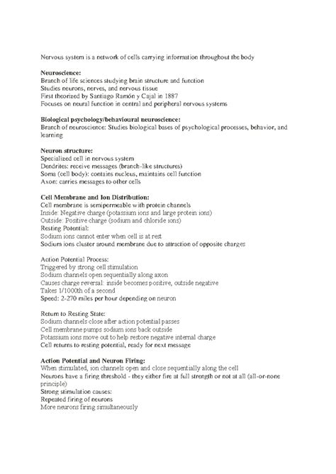 biological perspective summary - Nervous system is a network of cells ...