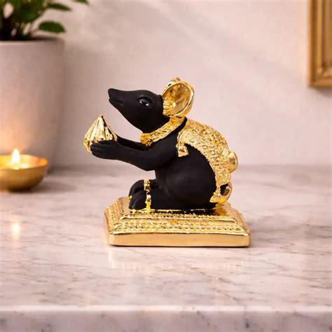 Black Terracotta & Gold-Plated Mushak Idol | Ganesha’s Sacred Vehicle