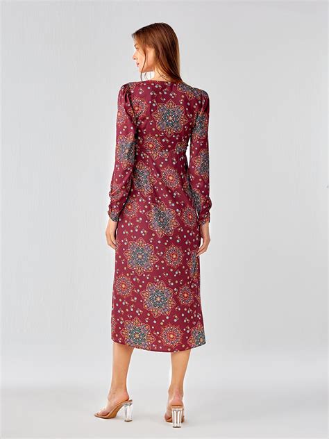 Rust Fit And Flare Midi Dress