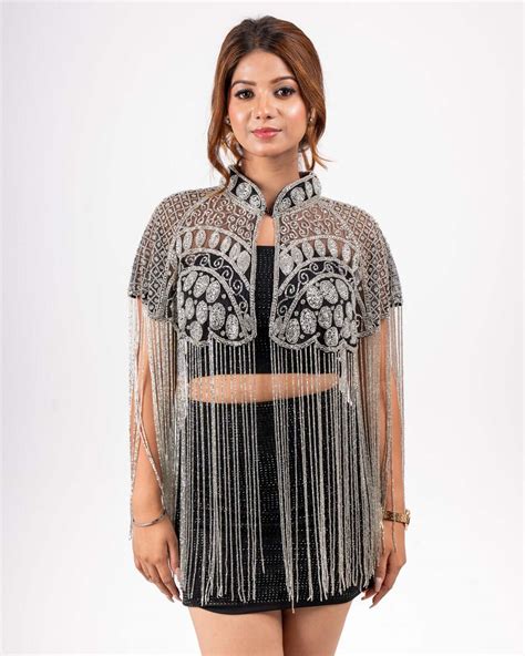 Silver & Black Beaded Shrug - House Of Majisha