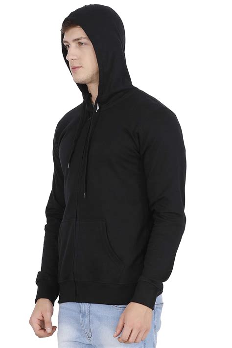 Buy FLEXIMAA Mens Cotton Black Full Zipper Sweatshirt Hoodies with ...