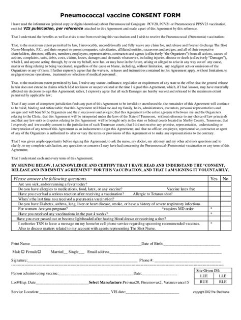 Pneumococcal Vaccine Consent Form - Blank Fillable Template | Fill Out ...