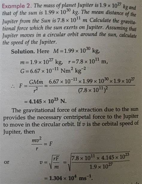 Example 2. The mass of planet Jupiter is 1.9×1027 kg and that of the sun