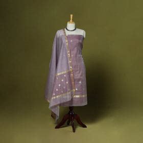 Purple Handloom Zari Buti Chanderi Silk 2pc Unstitched Dress Material ...