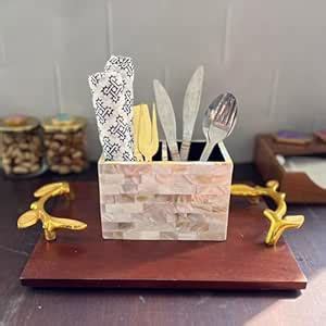 HOMEARTE INDIA Mother of Pearl Tableware Storage Box for Kitchen and ...