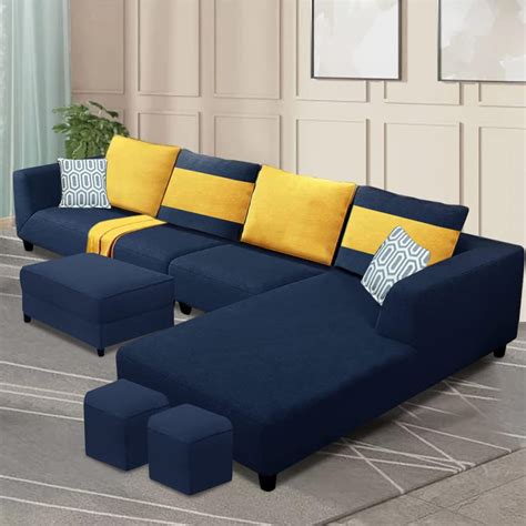 Mint Furniture Menaxo 8 Seater Fabric RHS L Shape Sofa Set with 1 ...