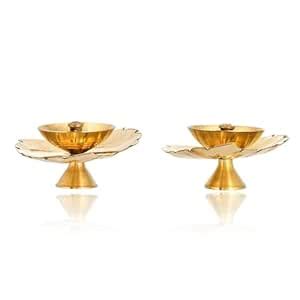 Buy Frizka Leaf Shaped Brass Diya Set, Gold Finish, for Home Office ...