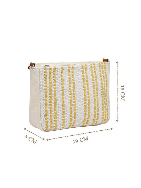 Buy Anekaant Earth Edit Off White And Mustard Jacquard Striped Sling ...