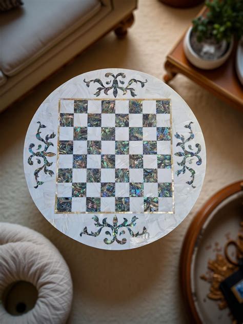 Luxury Mother of Pearl Chess Board Table – Handmade Paua Shell Stone I ...