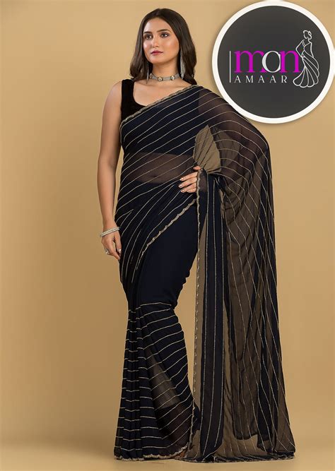 Last Of the Stars - Navy Blue Designer Saree – Monamaar