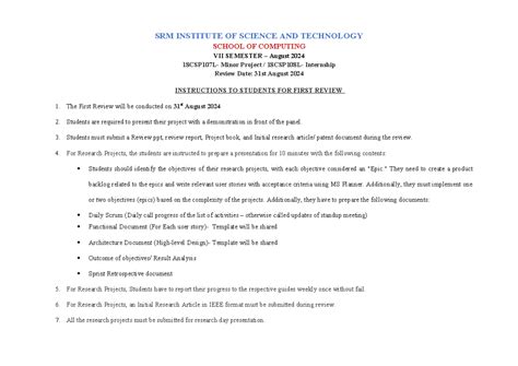 Instruction and rubrics for first review 2024-25 - minor projects - SRM ...