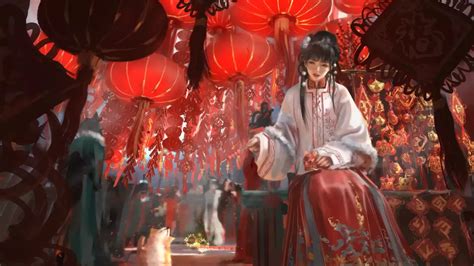 Видео обои New Year Girl Wlop (Иллюстрации) | 1920x1080 FullHD