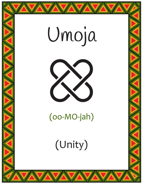 A card with one of the Kwanzaa principles. Symbol Umoja means Unity in ...