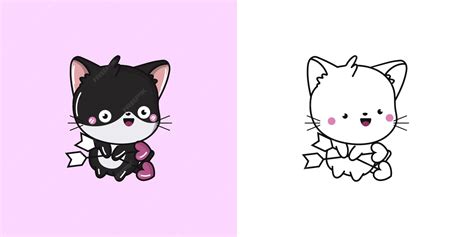 Kawaii Kitty Clipart Veelkleurig en zwart-wit Leuke Kawaii Cat ...