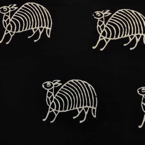 Pure Cotton Black With White Animal Hand Block Print Fabric – Sanskruti