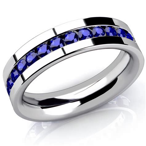 Alternating Sapphire Diamond Men's Channel-Set Ring Wedding Band