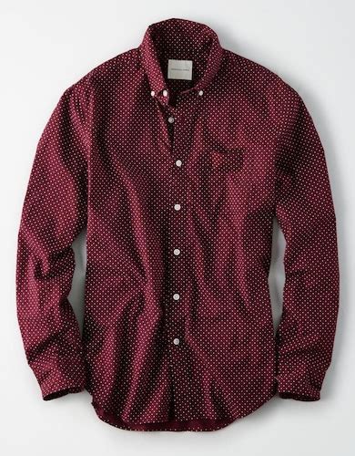 Buy American Eagle Men Burgundy Printed Poplin Button-Down Shirt Online