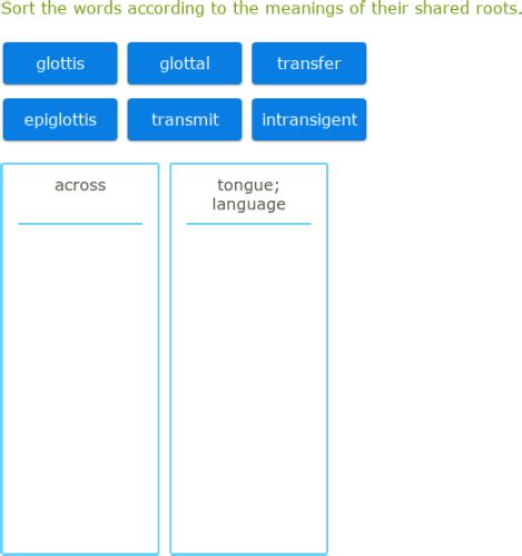 IXL - Sort words by shared Greek or Latin roots (Class XI English practice)