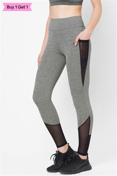 JUST-DRY High Waist Go Train 7/8 Grey Melange Mesh Tights for Women ...