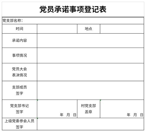 党员承诺事项登记表excel格式下载-华军软件园