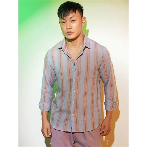 Buy Campus Sutra Men's Icy Blue and Nude Beige Striped Seersucker ...