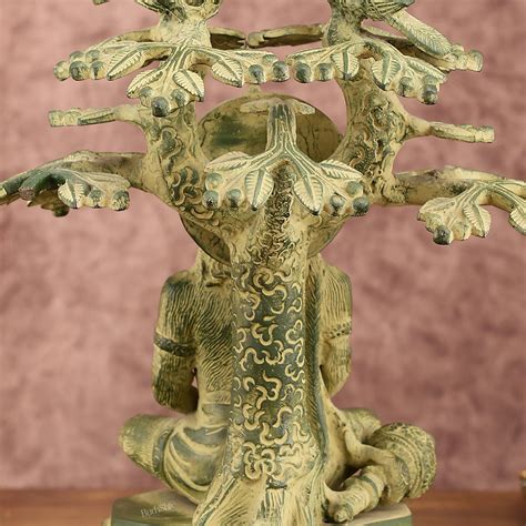Brass Meditative Hanuman Statue Under Tree | Antique Green Patina | 10 ...