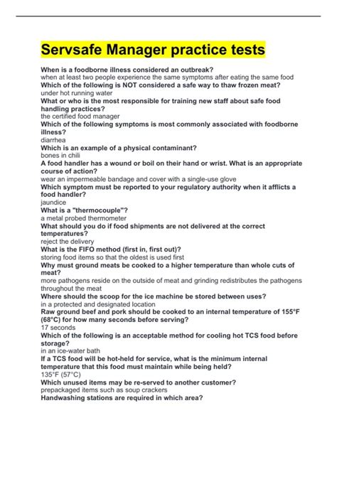 Servsafe Manager practice tests - Servsafe Manager - Stuvia US
