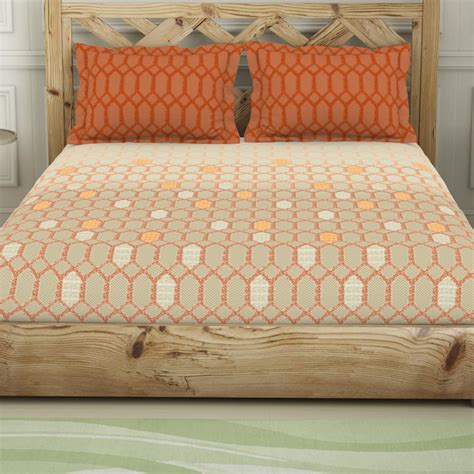 Buy SPACES Blockbuster Orange Printed Cotton King Bedsheet Set ...