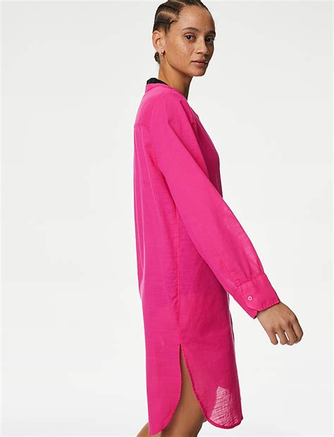 Buy Pure Cotton Round Neck Longline Beach Shirt at Marks & Spencer