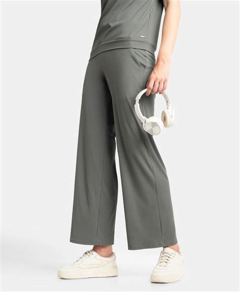 Buy Microfiber Elastane Stretch Regular Fit Wide Leg Pants - Gun Metal ...