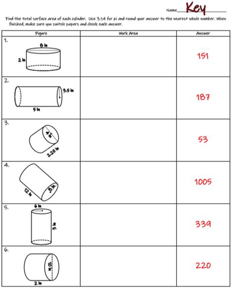 Free volume and surface area of cylinders worksheet, Download Free volume and surface area of ...