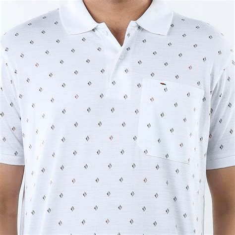 White with Navy Overall Printed Polo T-shirt – Deer Club