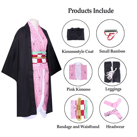 Buy Nezuko Kimono Cosplay Costume Set Girls, Demon Slayer Kamado Nezuko ...