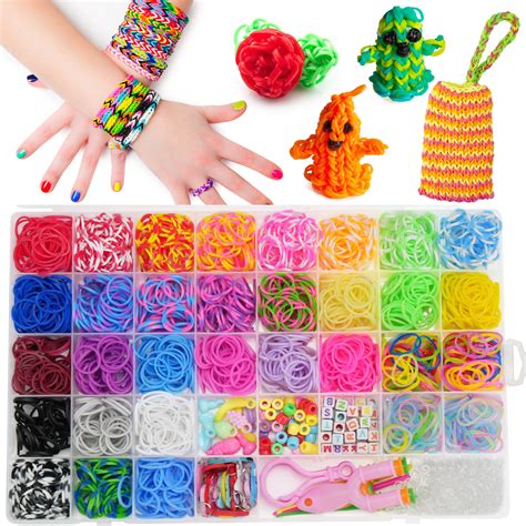 LotFancy 32 Colors Rubber Band Bracelet Kit, DIY Loom Kit with Beads ...