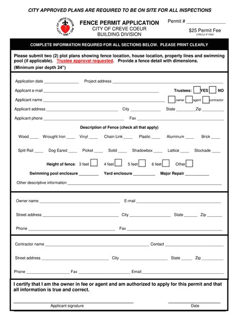 Fillable Online FENCE PERMIT APPLICATION - Creve Coeur Fax Email Print ...