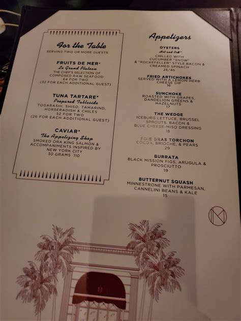 Menu at NoMad Library Restaurant, Las Vegas