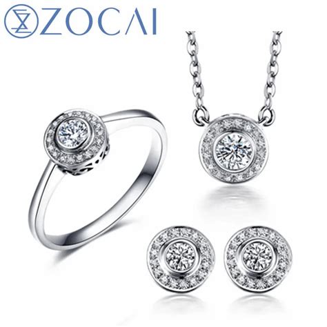 ZOCAI ring earrings necklace suit real certified total 0.39 CT 18K rose ...