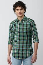 Buy Men Green Super Slim Fit Check Full Sleeves Casual Shirt Online ...