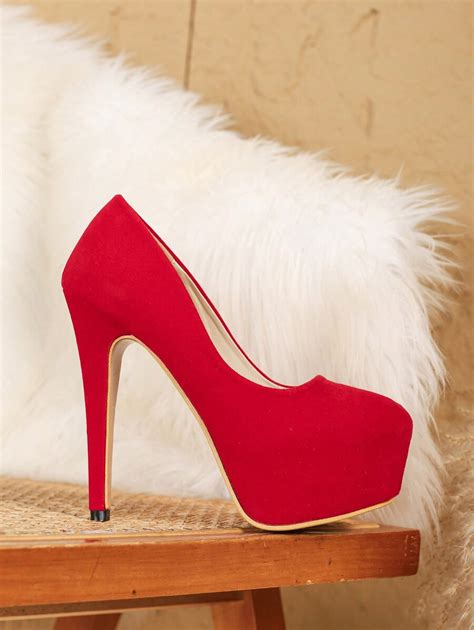 Women 5.5in Ultra High Heel 1.6in Platform Round Toe Solid Color Red ...